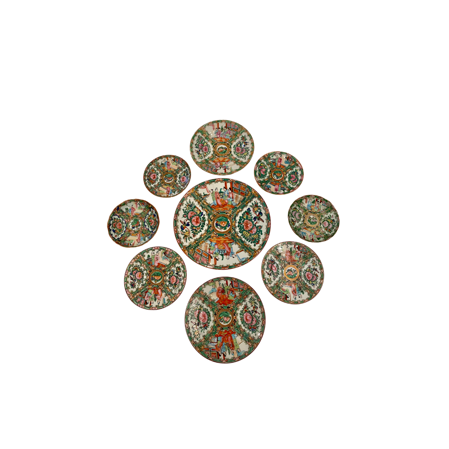 Rose Medallion Plate Wall - Set of Nine