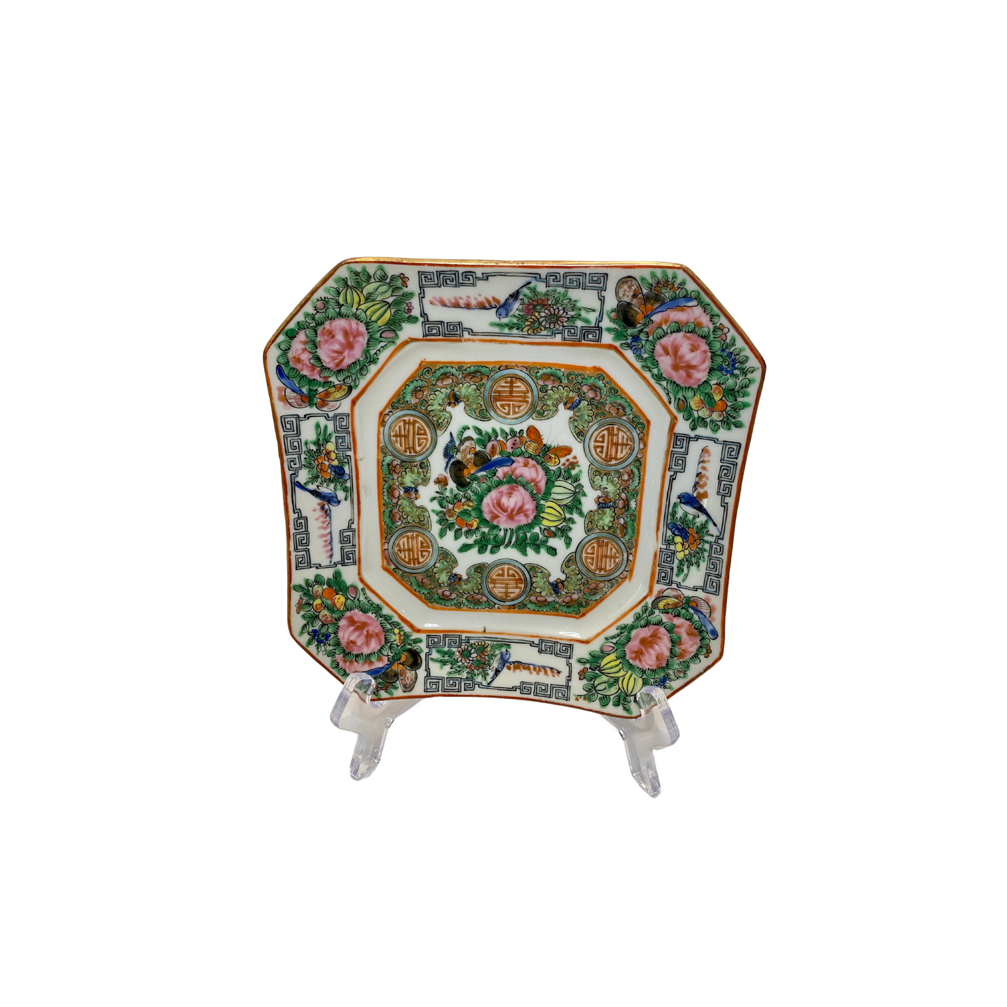 Octagonal Rose Famille Antique Plate