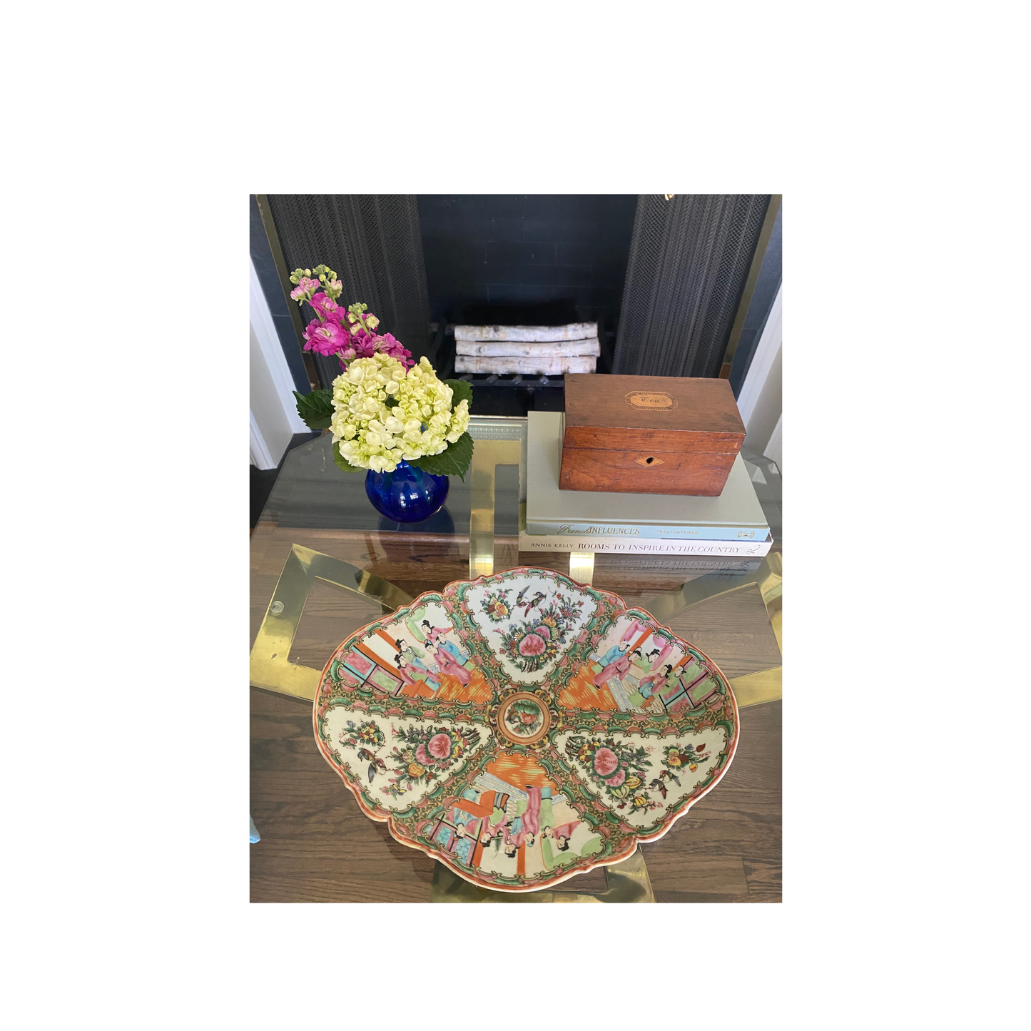 1890 Antique Rose Medallion Pedestal Shallow Bowl