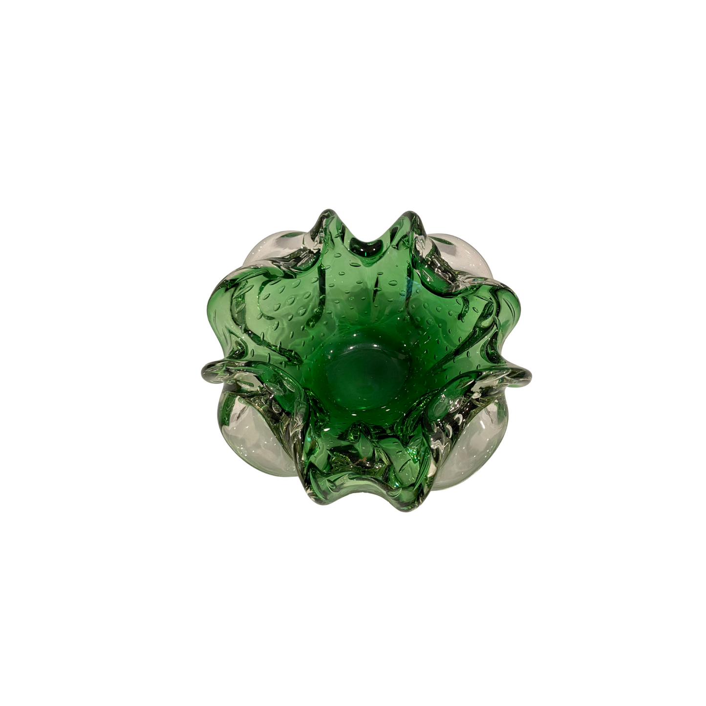 Green and Clear Scalloped Murano Bowl