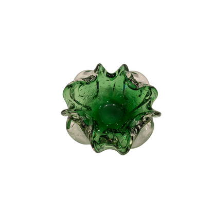 Green and Clear Scalloped Murano Bowl