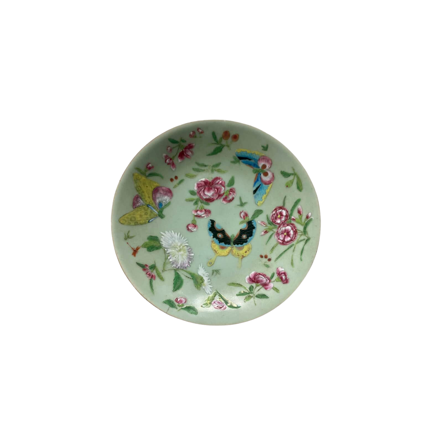 Antique Famille Rose on Celadon Plate