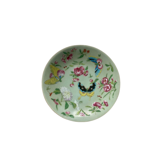 Antique Famille Rose on Celadon Plate