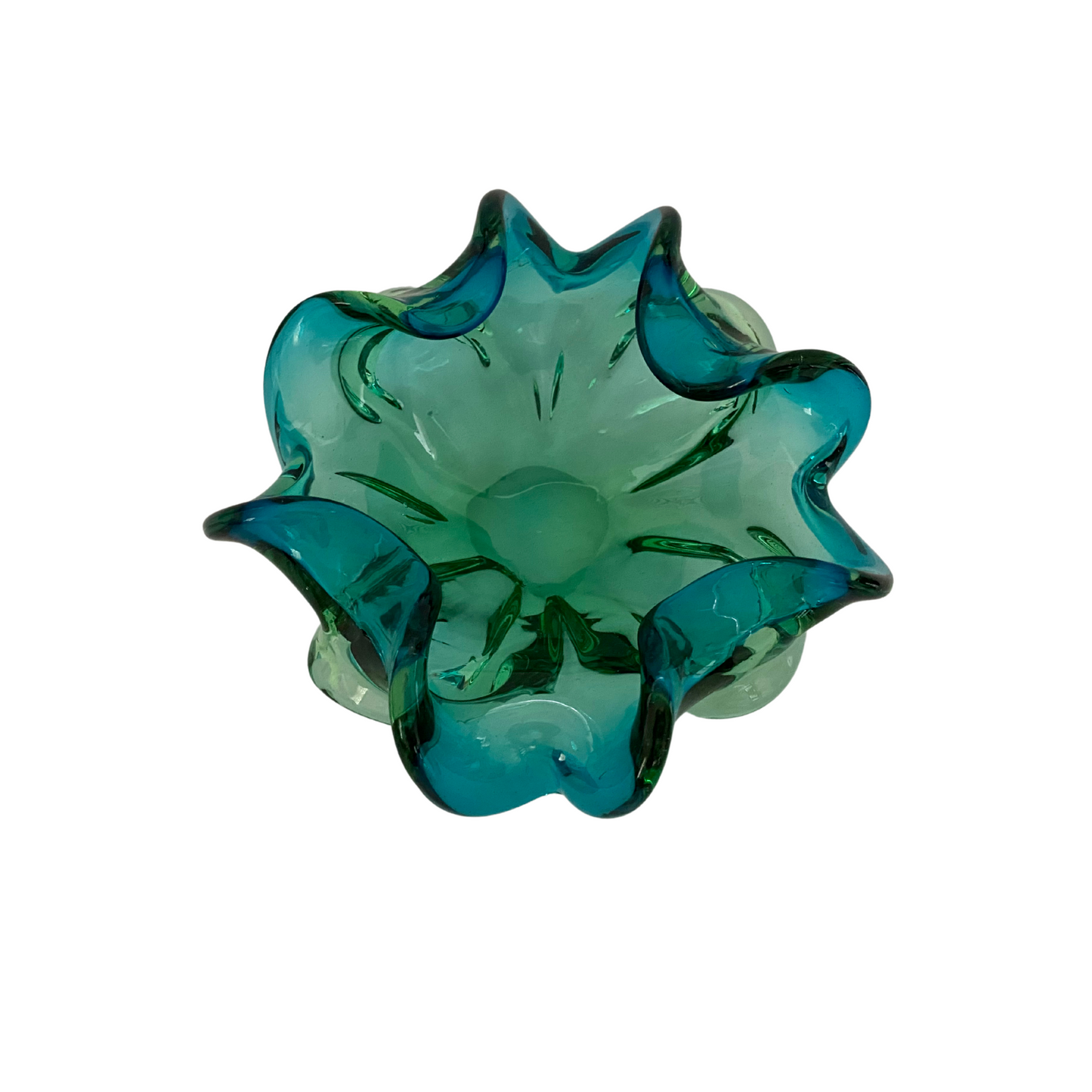 Blue and Green Murano Scalloped Bowl