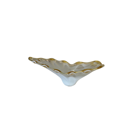 Scalloped White and Gold Murano Bowl