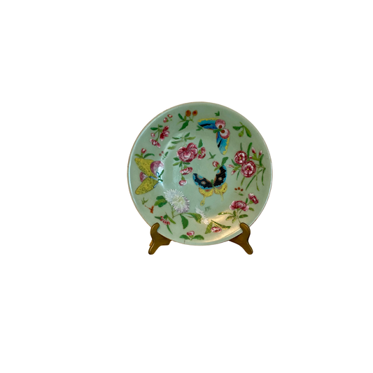 Antique Famille Rose on Celadon Plate