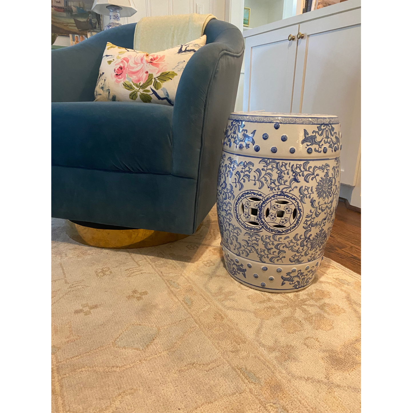 Blue and White Garden Stool