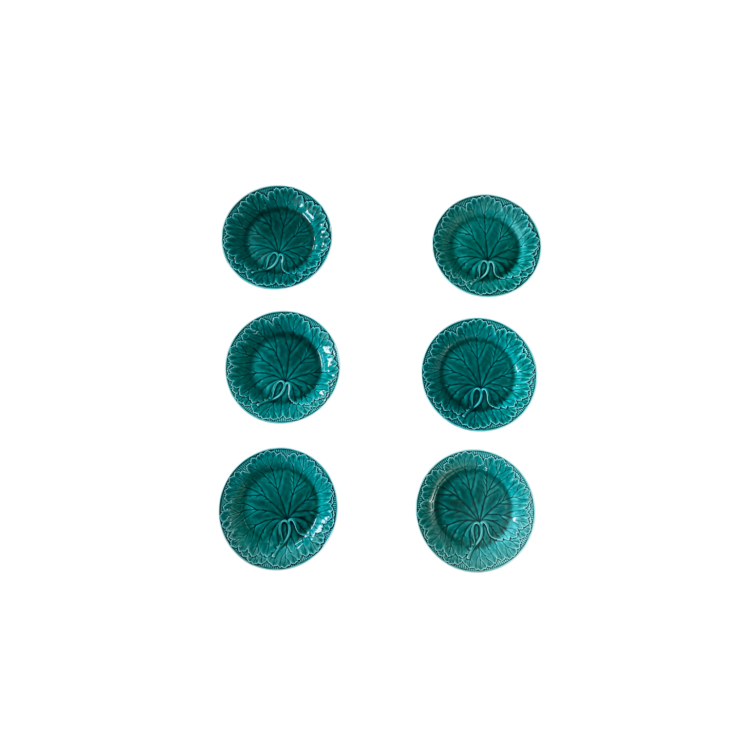 1930s Green Majolica Leaf Plate Set of Six