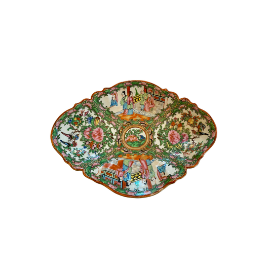 Antique Rose Medallion Scalloped Pedestal Dish