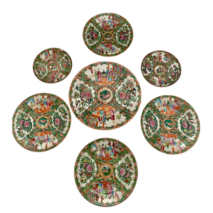 Antique Rose Medallion Plate Wall - Set of Seven