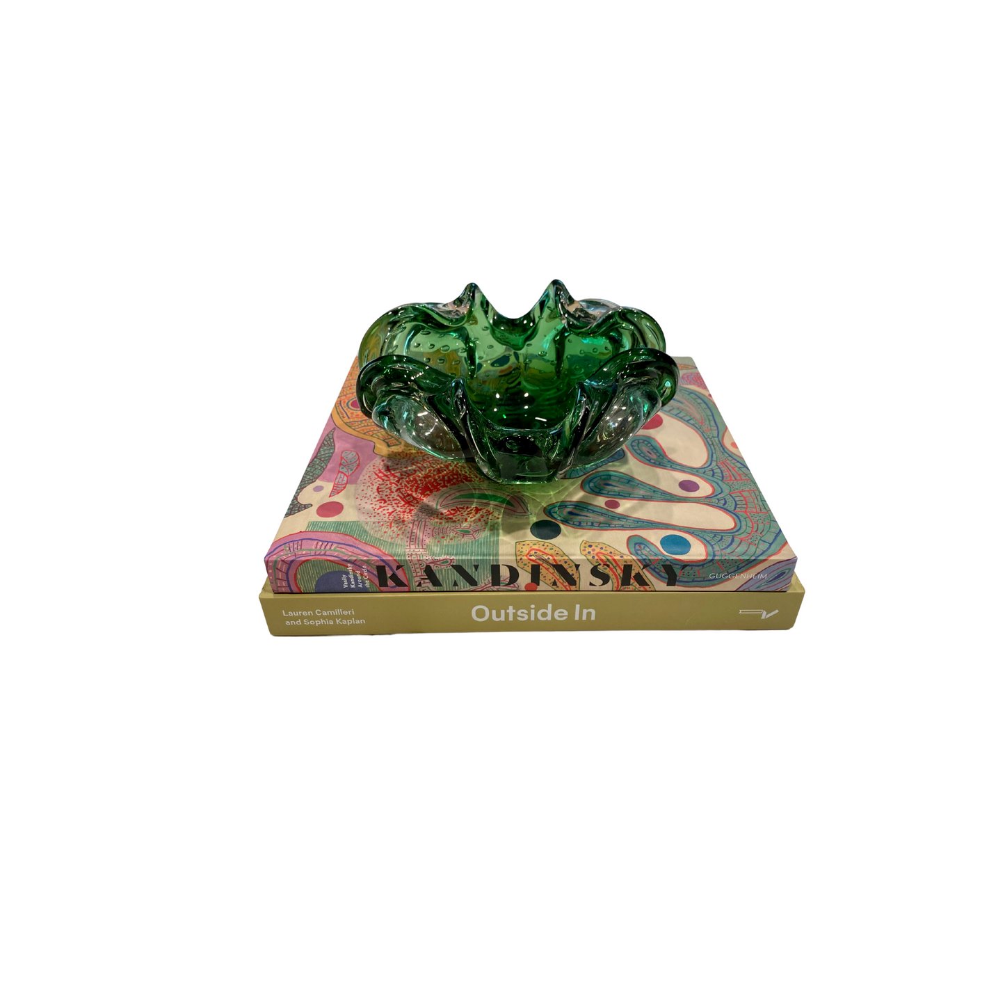 Green and Clear Scalloped Murano Bowl