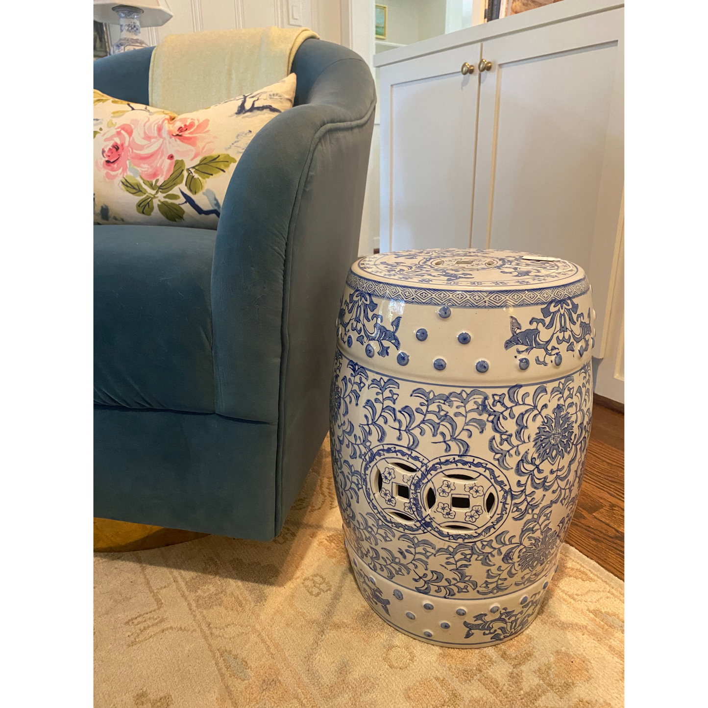 Blue and White Garden Stool