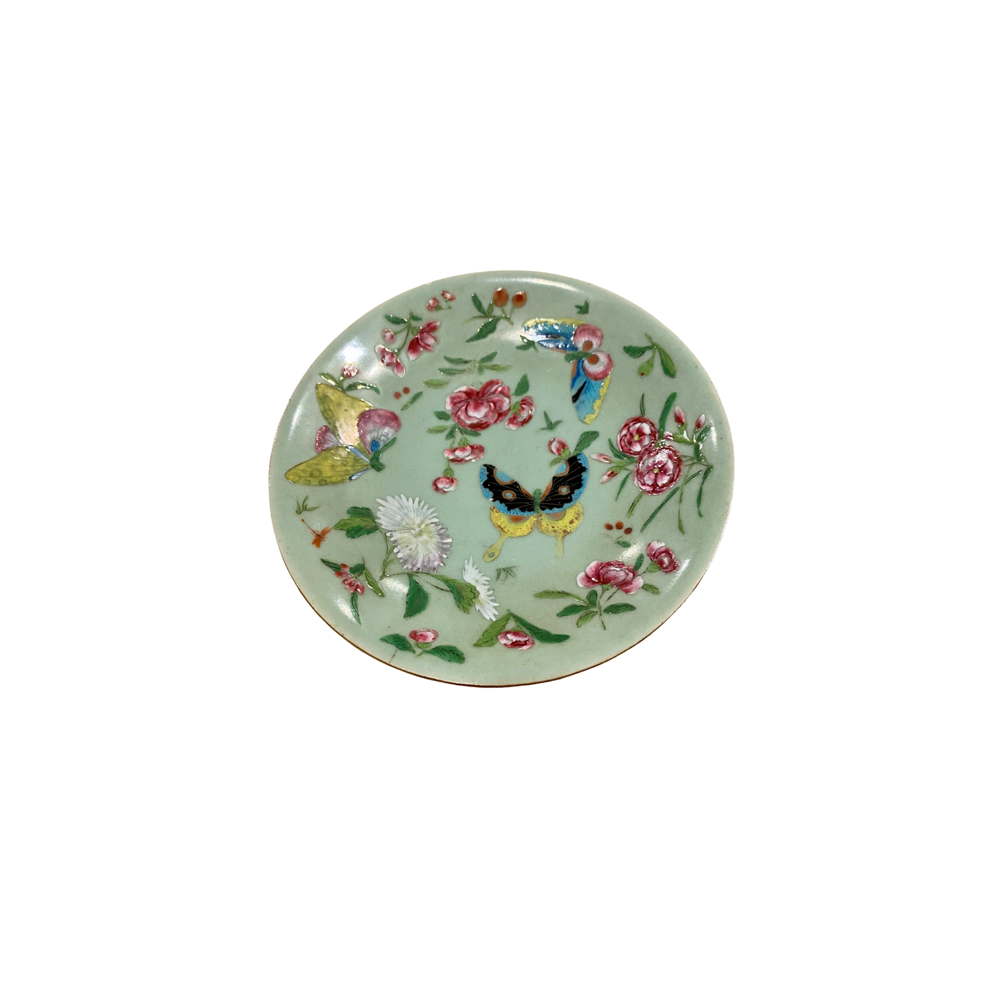 Antique Famille Rose on Celadon Plate