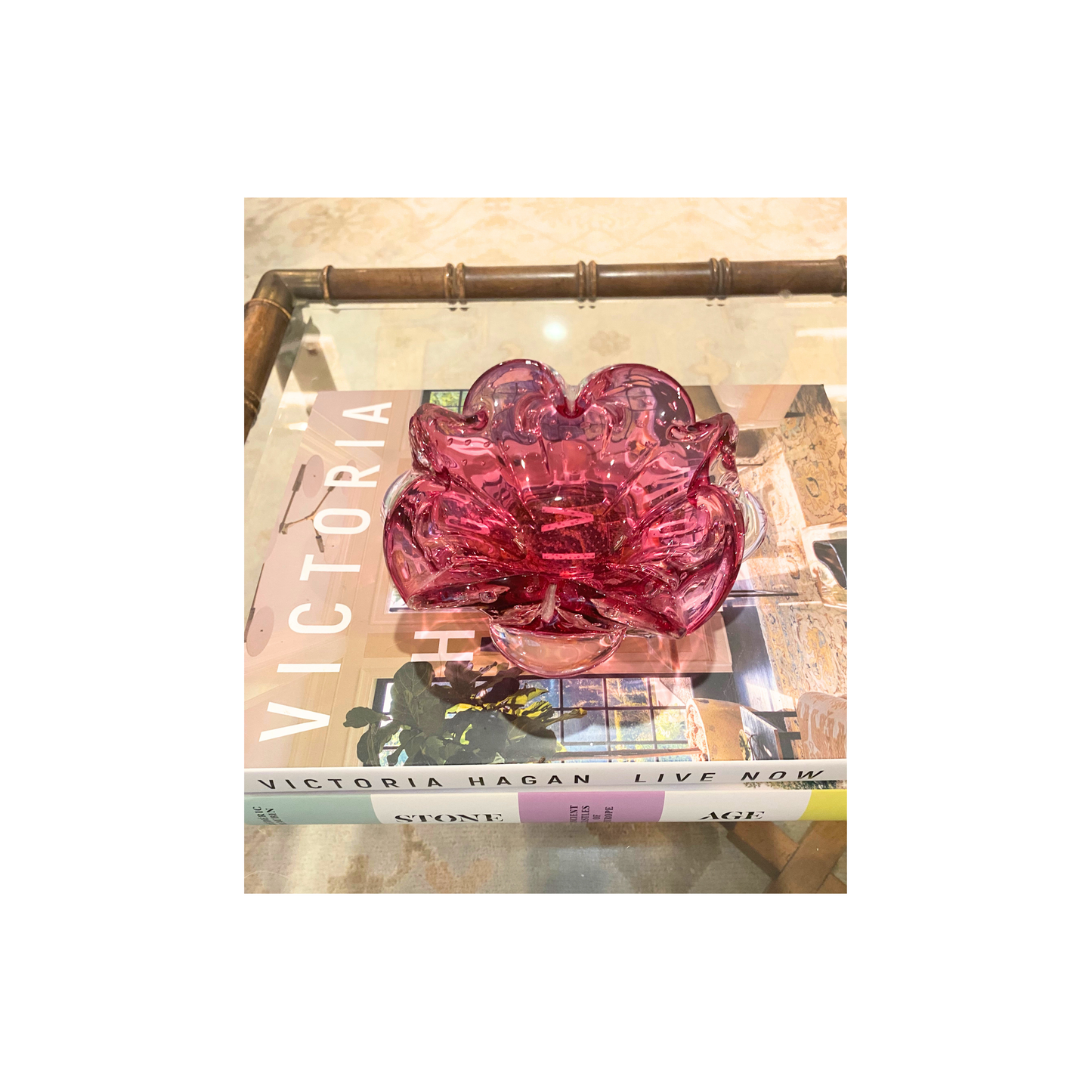 Murano Scalloped Pink Bowl - Medium