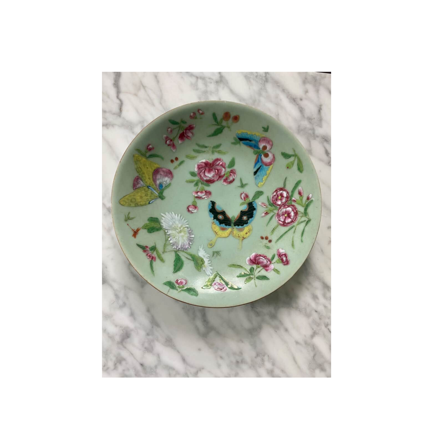 Antique Famille Rose on Celadon Plate