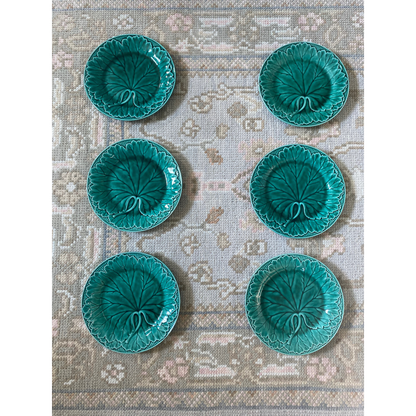 1930s Green Majolica Leaf Plate Set of Six