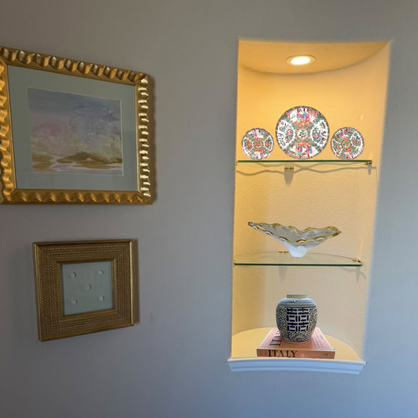 Scalloped White and Gold Murano Bowl