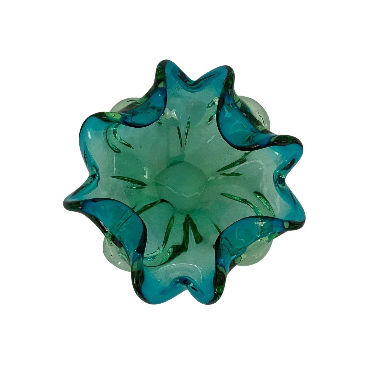 Blue and Green Murano Scalloped Bowl