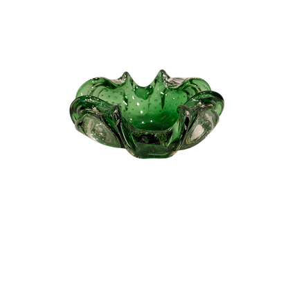 Green and Clear Scalloped Murano Bowl