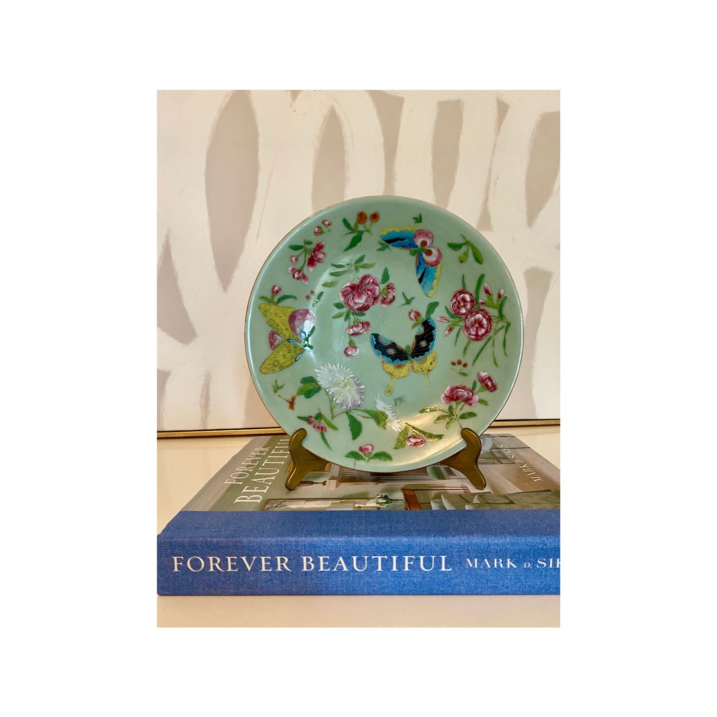 Antique Famille Rose on Celadon Plate