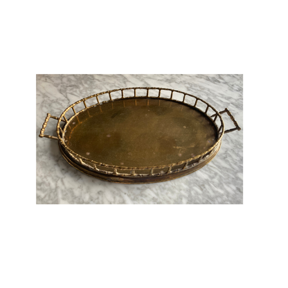 Large Brass Bamboo Oval Tray
