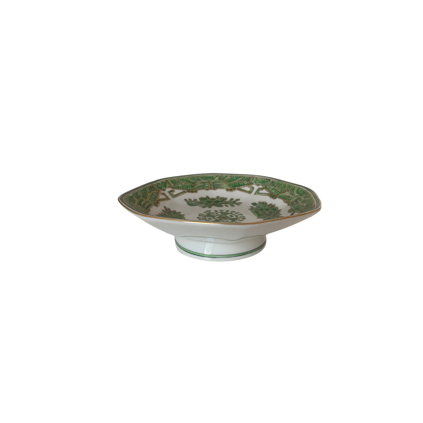 Green and Gold Pedestal Shallow Bowl