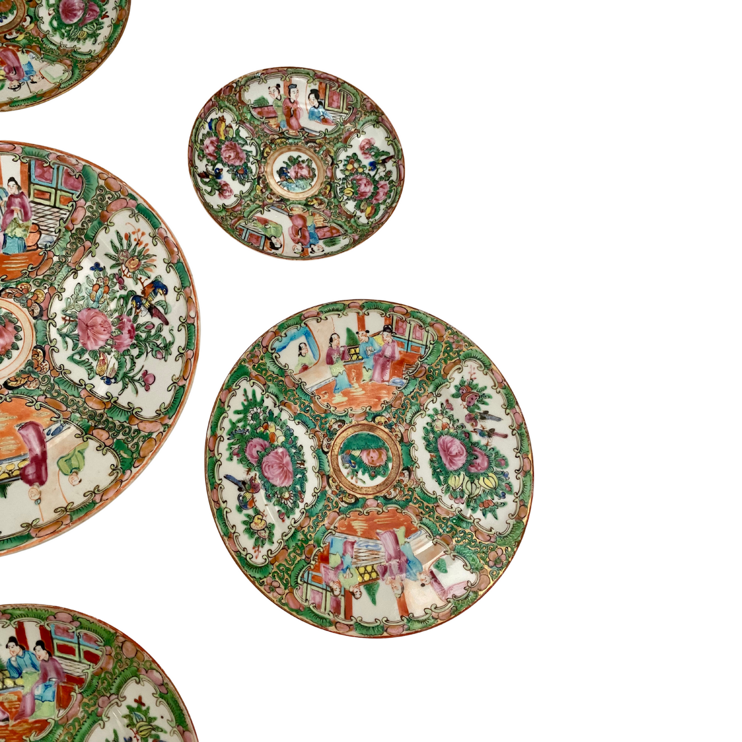 Antique Rose Medallion Plate Wall - Set of Seven