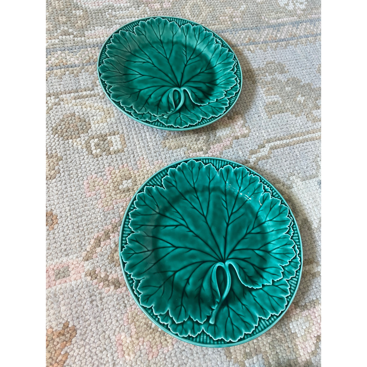 1930s Green Majolica Leaf Plate Set of Six