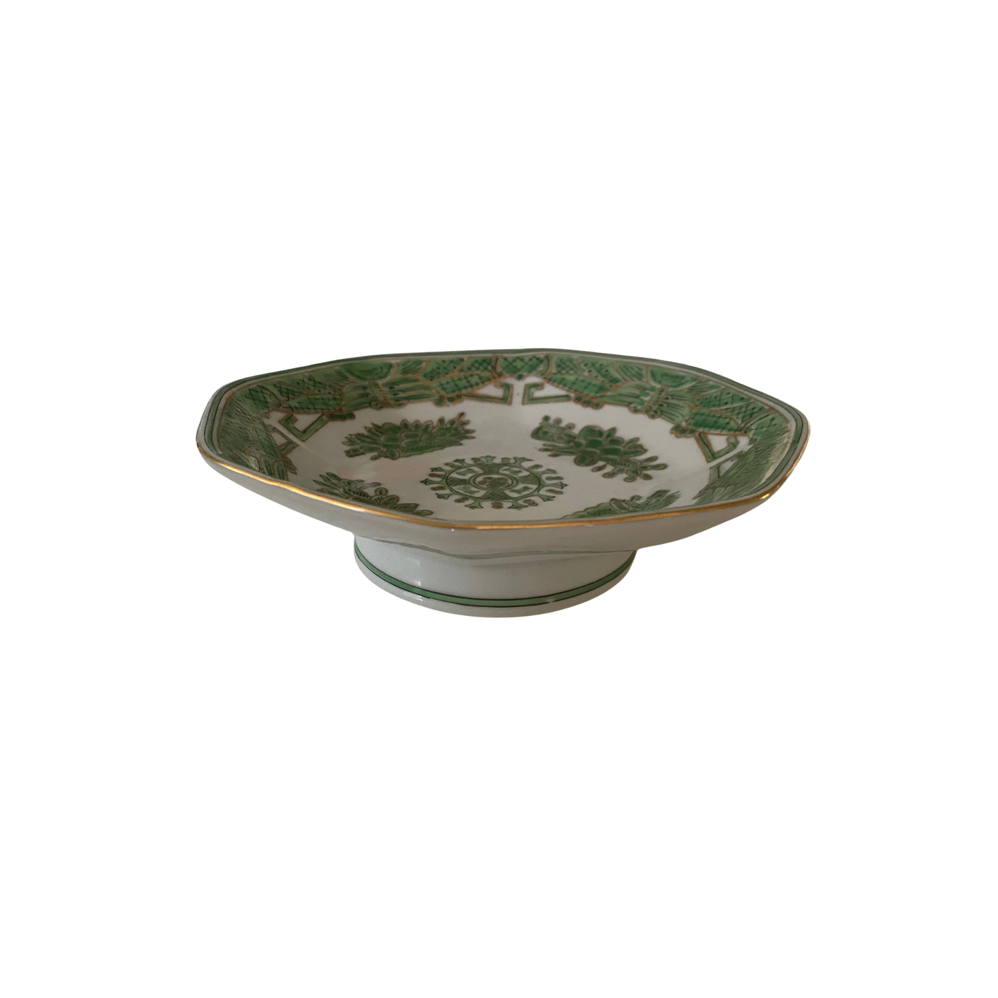 Green and Gold Pedestal Shallow Bowl