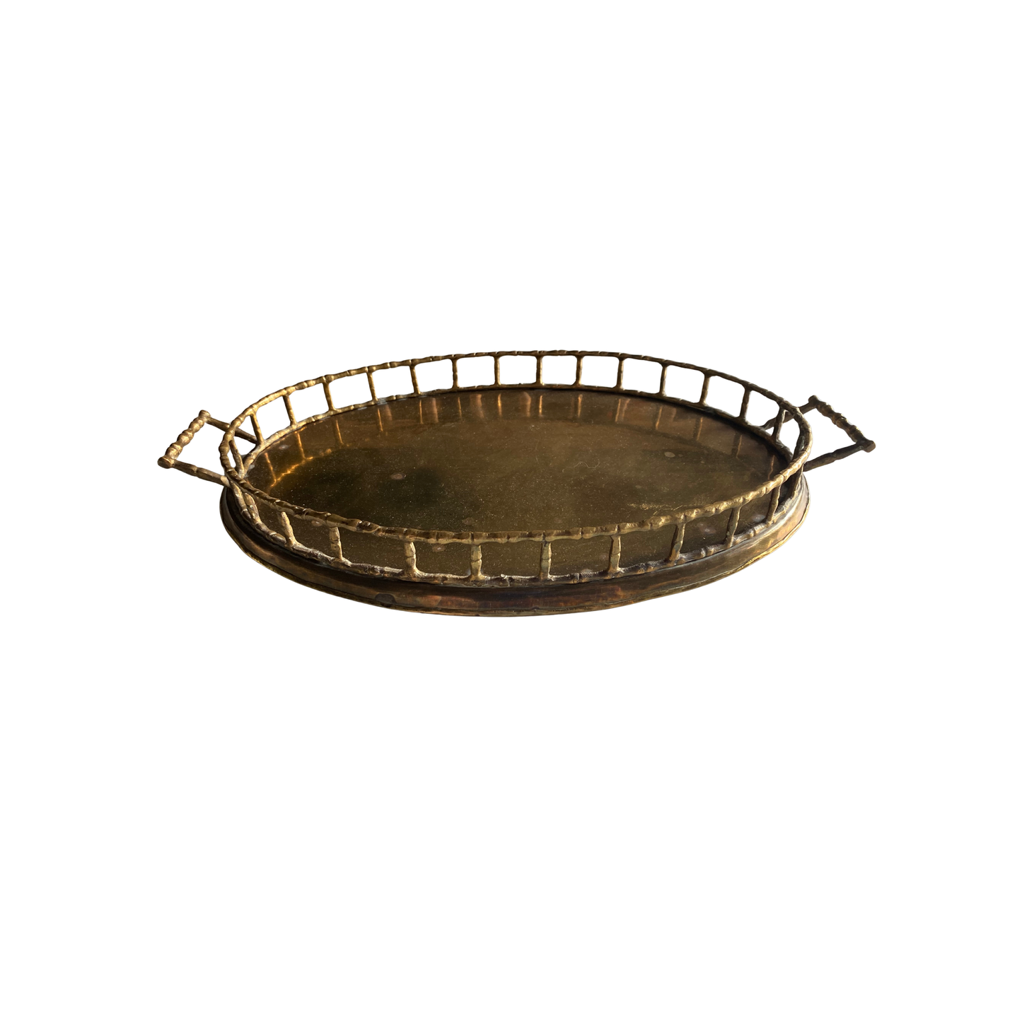 Large Brass Bamboo Oval Tray