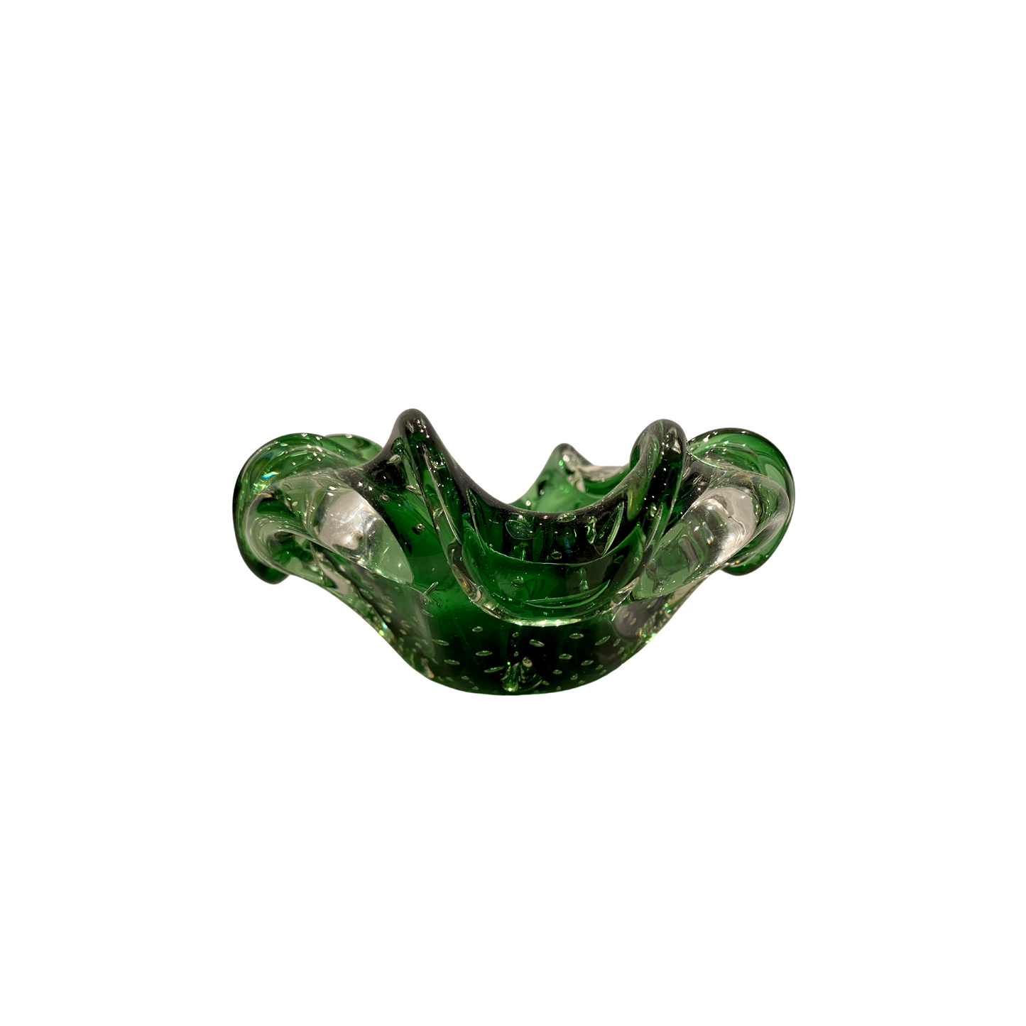 Green and Clear Scalloped Murano Bowl