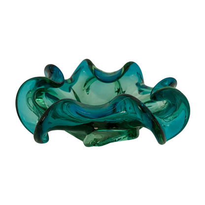 Blue and Green Murano Scalloped Bowl
