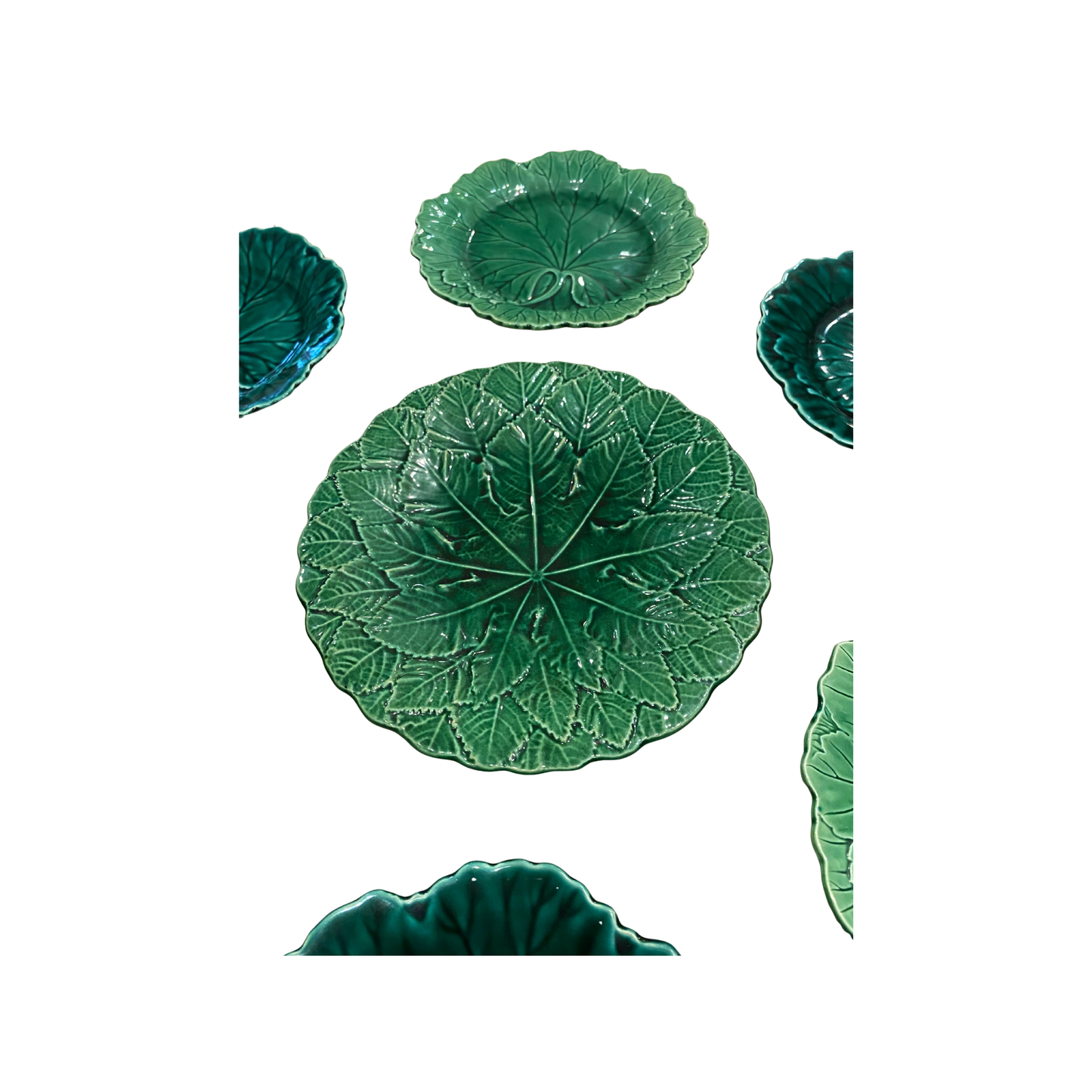 Majolica Cabbage Plate Wall - Set of Seven