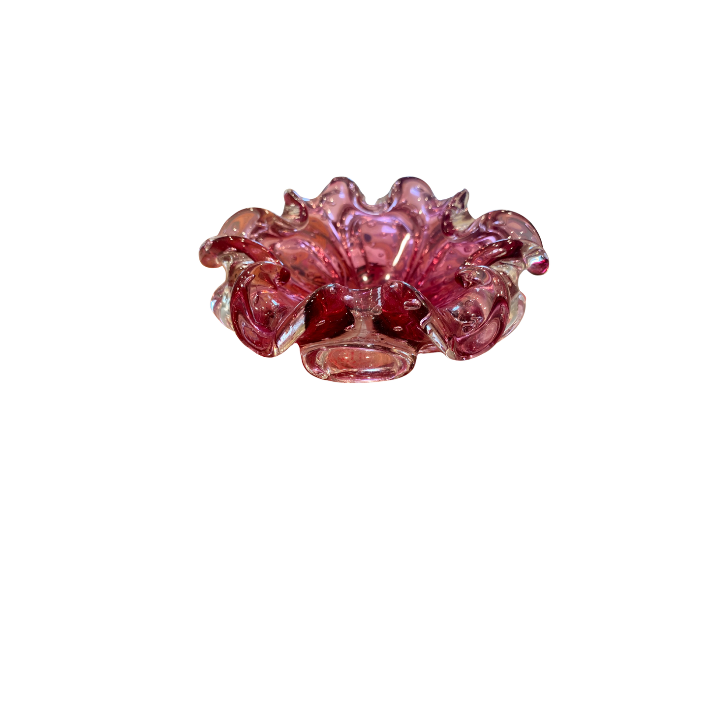Pink Murano Ruffled Bowl - Small