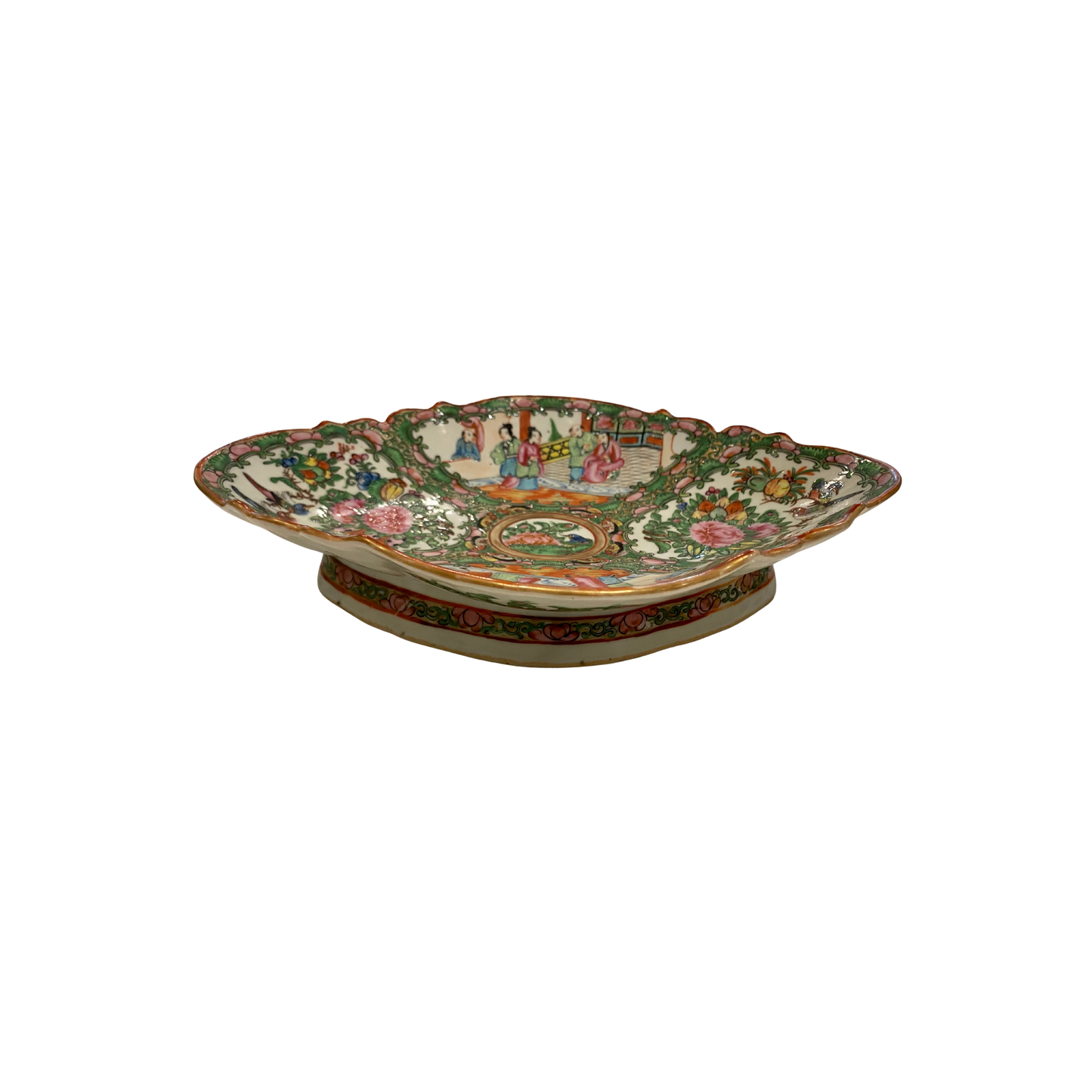 Antique Rose Medallion Scalloped Pedestal Dish