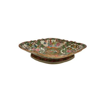 Antique Rose Medallion Scalloped Pedestal Dish