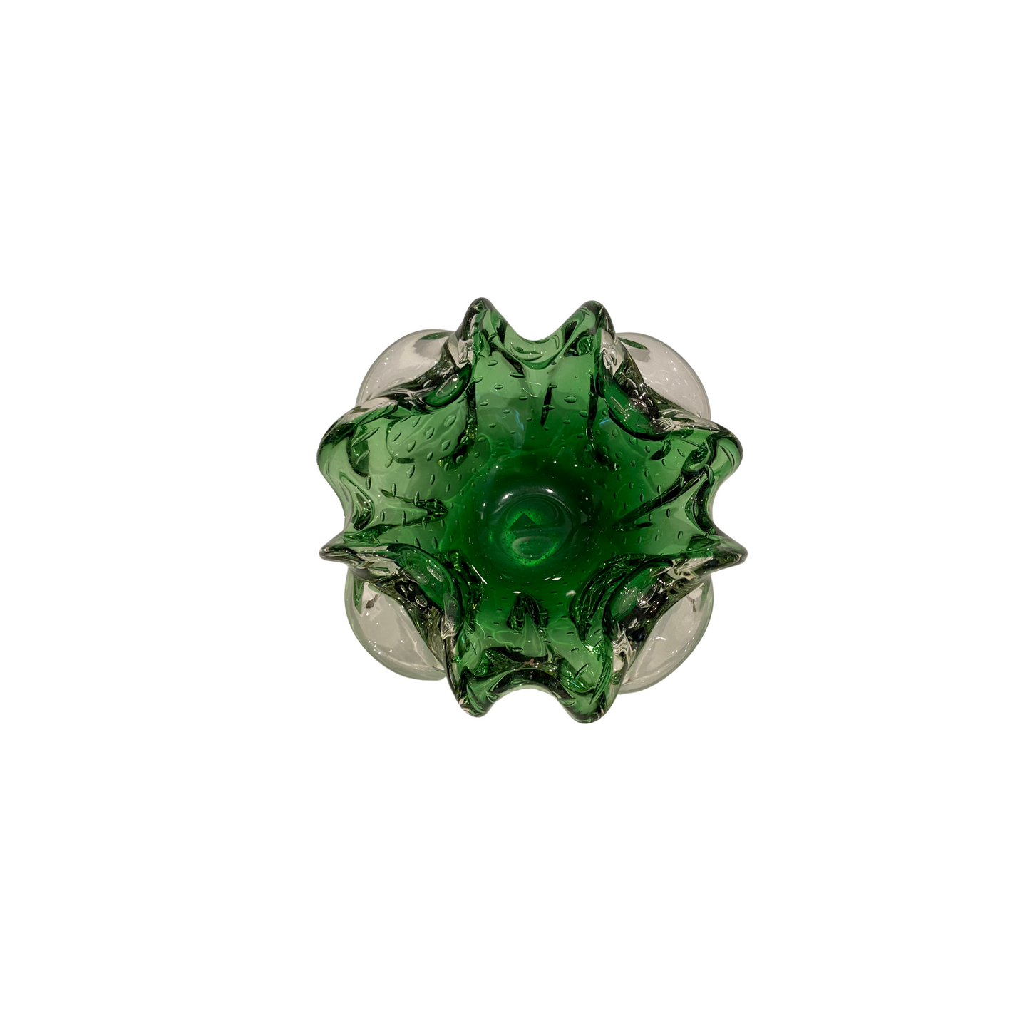 Green and Clear Scalloped Murano Bowl