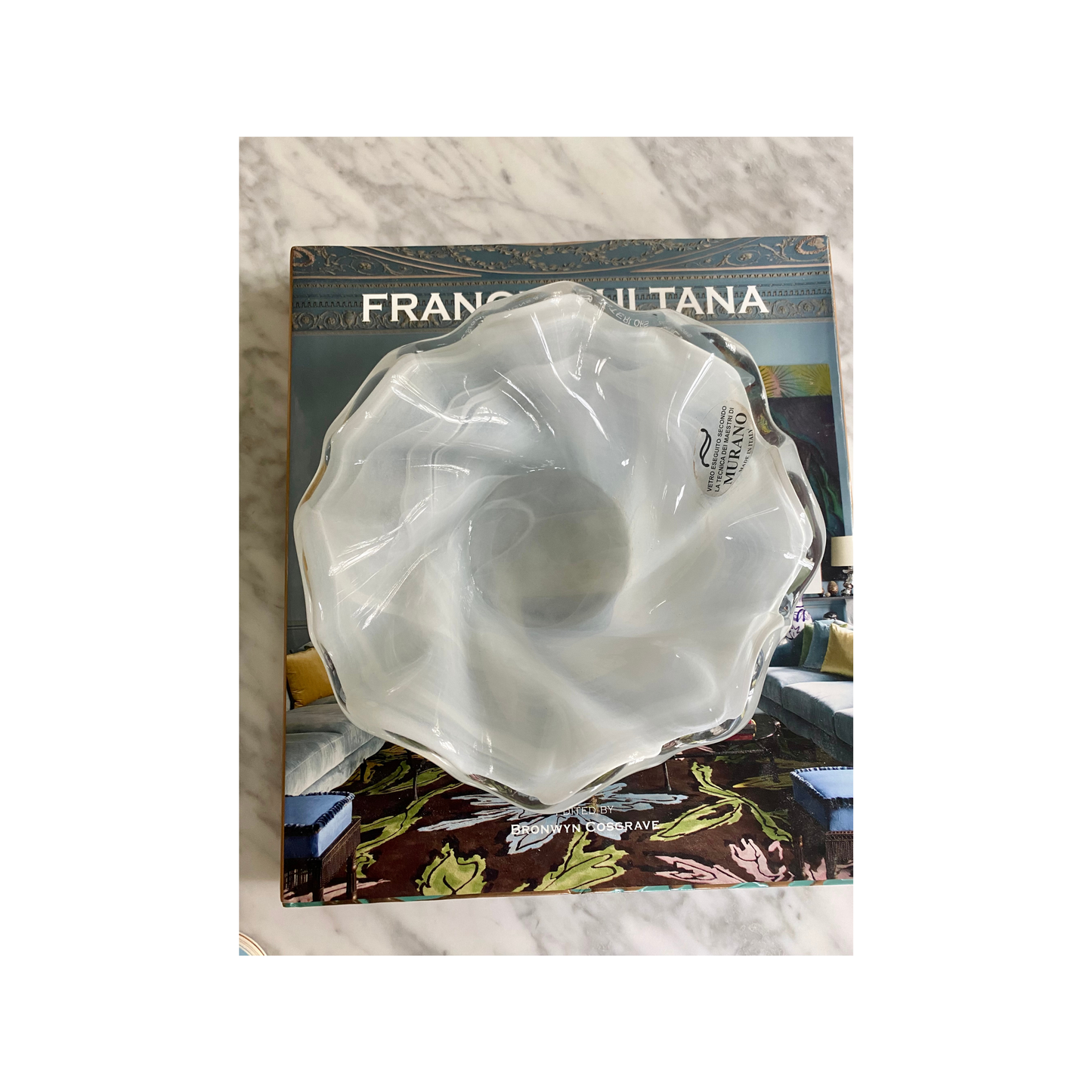 White Scalloped Murano Bowl