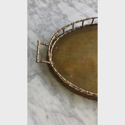 Large Brass Bamboo Oval Tray