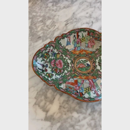 Antique Rose Medallion Scalloped Pedestal Dish