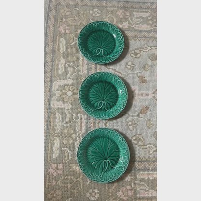 1930s Green Majolica Leaf Plate Set of Six