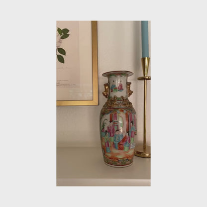 Pair of Antique Rose Medallion Vases