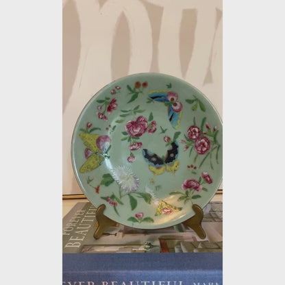 Antique Famille Rose on Celadon Plate